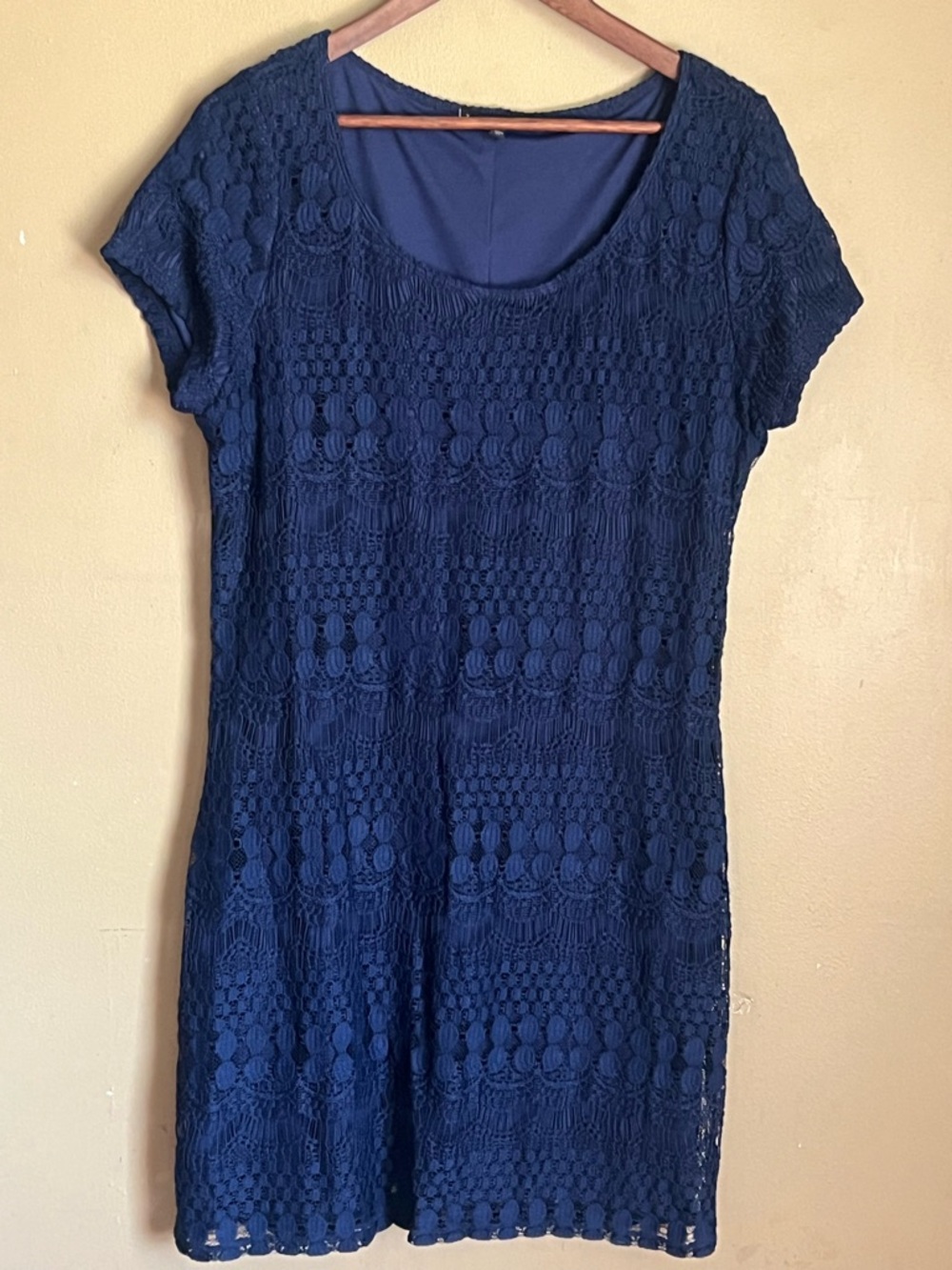 Tiana B. Navy Crochet Short Sleeve Dress